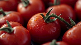 新鲜带露的红番茄