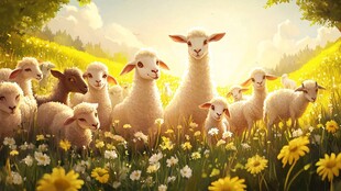 田园中可爱的羊群与美景