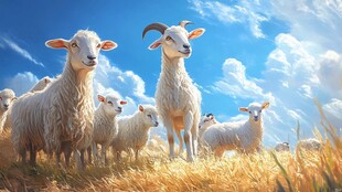 草原上的羊群与明媚蓝天