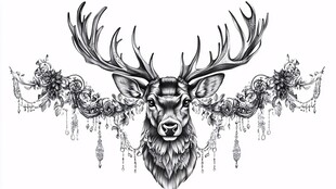 复古风鹿头装饰艺术插画