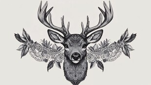 鹿头花卉插画艺术作品