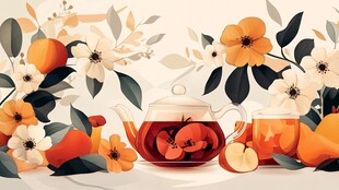 秋日花果茶插画