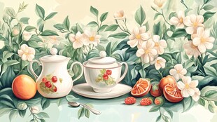 花茶果韵 雅致茶具与鲜果花卉
