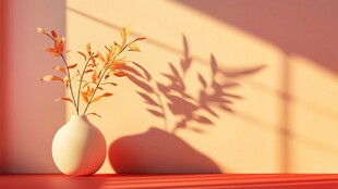 阳光下的花瓶与枝叶