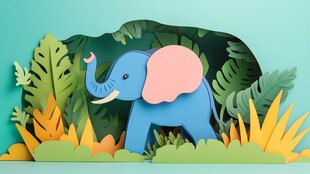 蓝色小象置身绿意丛林间