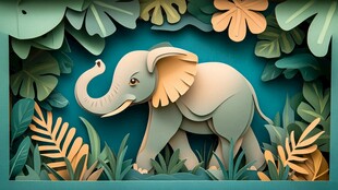 纸艺大象漫步热带丛林