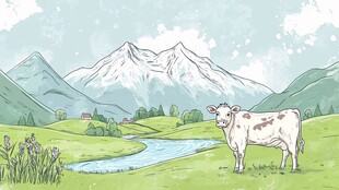 田园牧歌 牛与山川美景