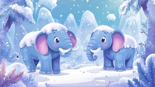 雪地中的可爱双象