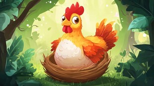 母鸡窝中孵蛋的温馨场景