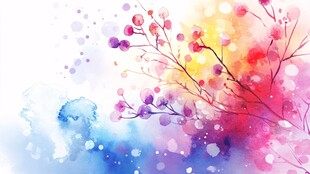 水彩绘梦幻多彩花枝