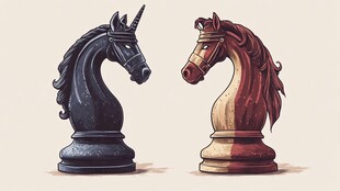 对弈的黑白骑士棋子