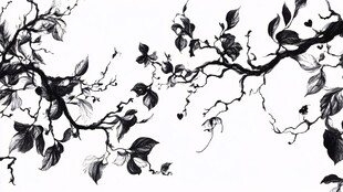 黑白花卉枝叶插画