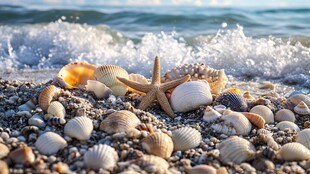 海边贝壳与海星的美丽邂逅