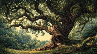 古老巨树扎根繁茂森林