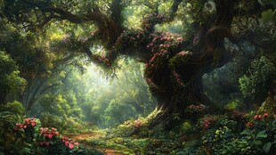 梦幻森林中的奇幻古树景观