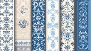 蓝白复古花纹墙纸图案集