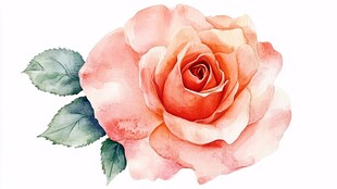 水彩绘粉色娇艳玫瑰花
