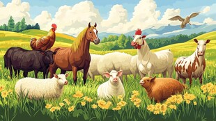 田园动物齐聚美丽草地