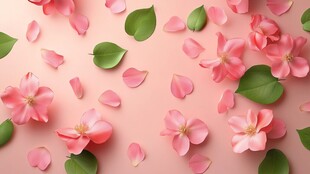 粉色花瓣绿叶浪漫背景图