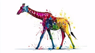 彩色拼接长颈鹿艺术插画