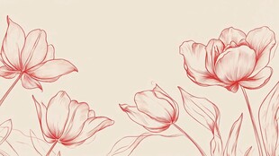 手绘粉色花卉线条插画