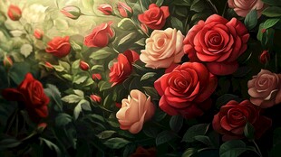 梦幻玫瑰丛绽放迷人色彩