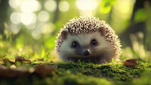 萌态刺猬于绿意盎然间