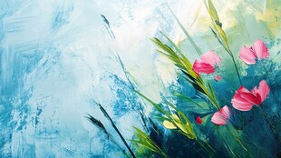 梦幻蓝绿背景中的娇艳花朵