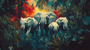 大象家族漫步神秘丛林