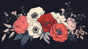 花卉组合插画 优雅且绚丽