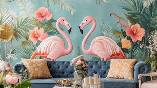 火烈鸟主题的清新客厅装饰
