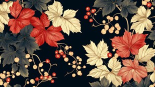 复古风秋叶浆果花卉图案