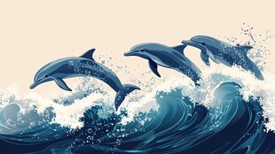海豚跃浪图