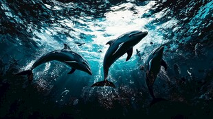 深海中嬉戏的灵动海豚