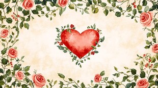 浪漫玫瑰环绕红心插画