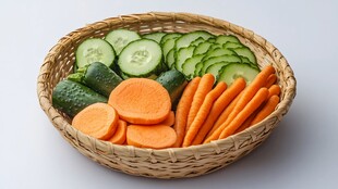 篮子里的胡萝卜与黄瓜切片