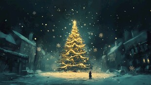 梦幻雪夜中的璀璨圣诞树