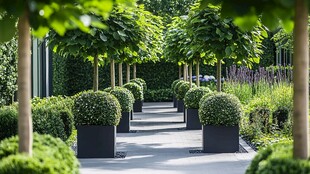 精致园林景观的绿植小径