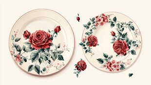 玫瑰花卉图案精美餐盘
