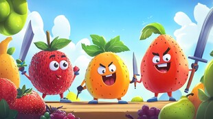 水果勇士持剑准备战斗