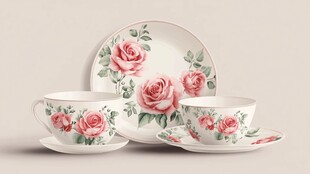 玫瑰印花精致陶瓷餐具套装