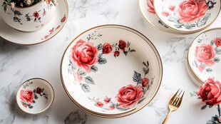 玫瑰花纹精美陶瓷餐具