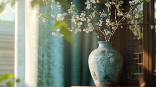 青花瓷瓶插繁花