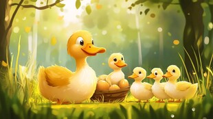 鸭妈妈与小鸭子的温馨画面