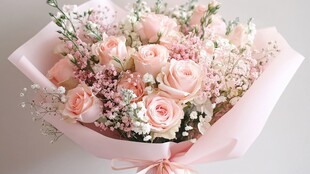 粉色浪漫玫瑰鲜花花束