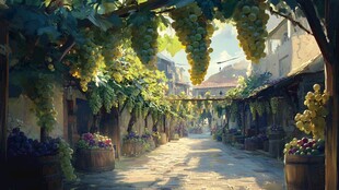 葡萄藤蔓下的静谧小巷