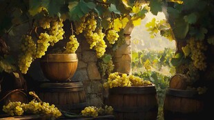 葡萄满溢的田园酿酒角落