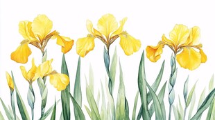 黄色鸢尾花水彩插画