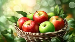 果篮里的多彩鲜苹果