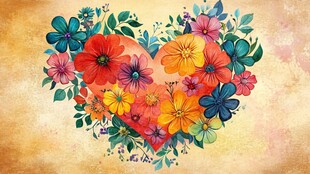 心形花卉图案 多彩浪漫风